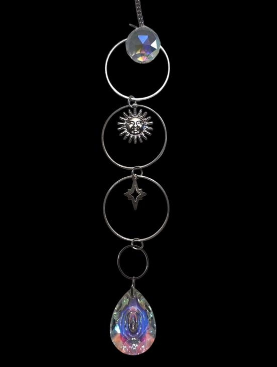 Handmade Other - 16 Inch Iridescent Crystal Hanging Silver Metal Suncatcher Decorative Home Decor